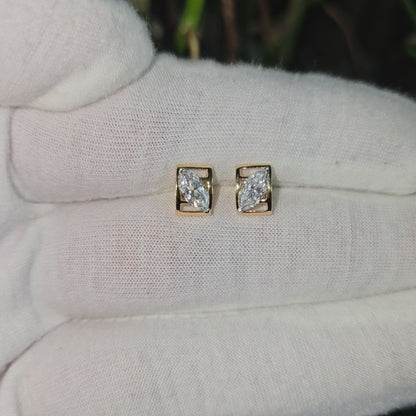 Yatomi Natural Marquise Diamonds (0.80 cts.) D/E SI1 Stud Earrings (with 18K Yellow Gold) - Certified