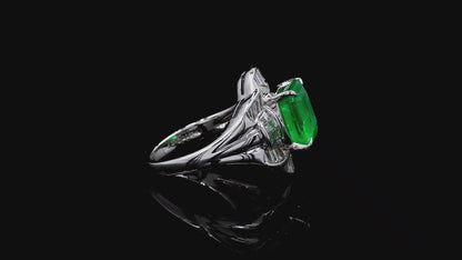 Nishio MADE IN JAPAN Certified 3.51 cts. Muzo Vivid Green Columbian Emerald Ring with Platinum 900 and White Diamonds Size US6  - R16