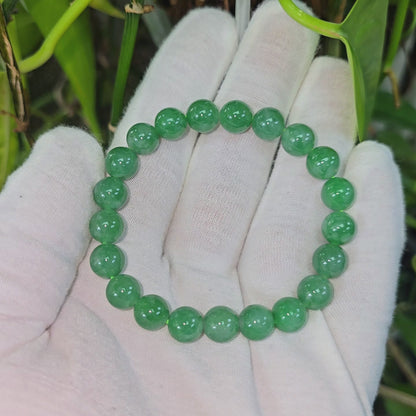 Certified Japanese Vivid Imperial Green Burmese A-Jade Beaded Bracelet (MADE IN JAPAN) (9.50 mm Each x 21 beads) 05050