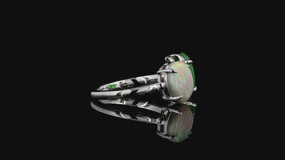Opade Opulence Burmese A-Jadeite and Australian Opal Toi et Moi Ring Size US 6.5 with 18K White Gold - Certified V1