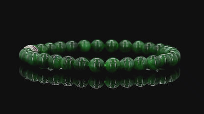 Certified Japanese Deep Apple Green Burmese A-Jade Beaded Bracelet (MADE IN JAPAN) (6 mm Each x 30 beads) 05043 (With Sterling Silver 925)