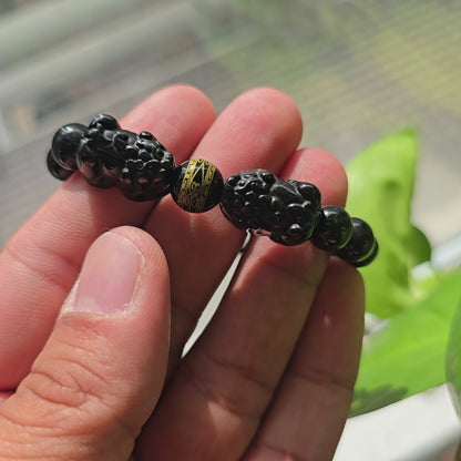 Certified Japanese Black Burmese A-Jade Beaded Bracelet (MADE IN JAPAN) (9.50 mm Each x 16 beads) - Certified 05047