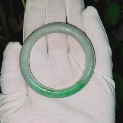 Certified Earth's (MADE IN JAPAN) Burmese Icy Imperial Green A-Jade Round Bangle Bracelet - 08843