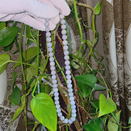 Winter Lavender Burmese A-Jade Beaded Long Necklace - 20.90 inches (11-12mm Each x 49 Beads) with Sterling Silver 925 - 10019