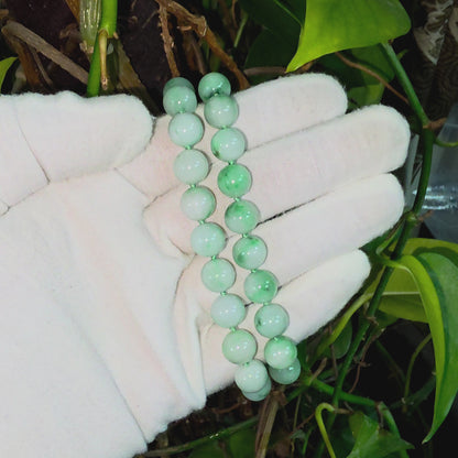 Winter Green Burmese A-Jade Beaded Long Necklace - 18.50 inches (10.50mm Each x 40 Beads) with Sterling Silver 925 - 10018