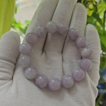 Certified Japanese Pale Lavender Burmese A-Jade Beaded Bracelet (MADE IN JAPAN) (12.50 mm Each x 15 beads) 05044