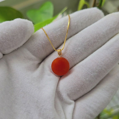 Aka Fuji Disc (MADE IN JAPAN) Burmese Red A-Jadeite Charm Pendant (with 18K Yellow Gold) - Certified