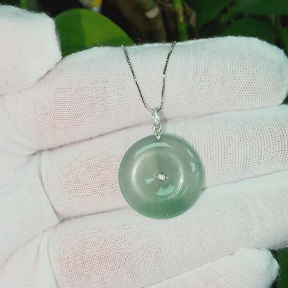 Tagawa Round Burmese A-Jadeite 22.00 mm Donut Charm Pendant (with 18K White Gold and White Diamonds) - Certified