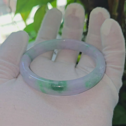 Earth's (MADE IN JAPAN) Burmese Green and Lavender A-Jade Round Bangle Bracelet - Certified 08831