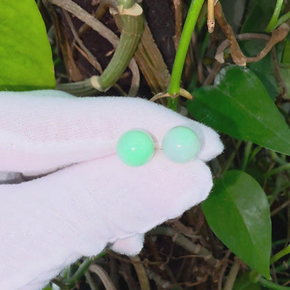 Beads of Eternity 10.50 mm Bright Green Burmese A-Jade Stud Earrings (with 18K Yellow Gold) - Certified - V4