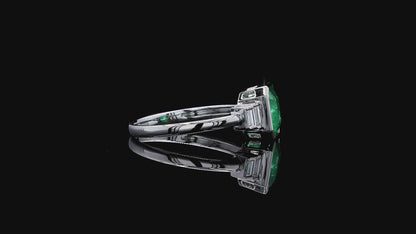 Akita MADE IN JAPAN Certified 2.41 cts. Bright Green Columbian Emerald Ring (with 18K White Gold and White Diamonds) Size US10  - R23