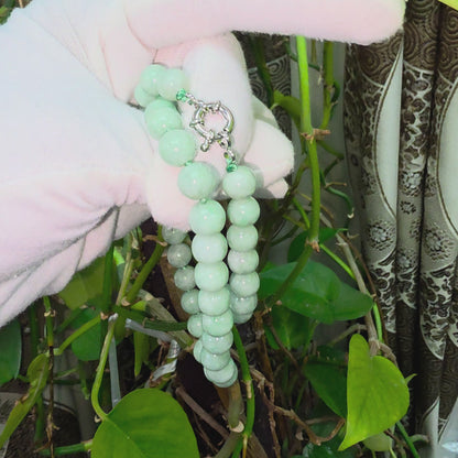 Winter Green Burmese A-Jade Beaded Long Necklace - 18.20 inches (9mm Each x 47 Beads) with Sterling Silver 925 - 10015