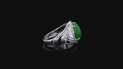 Chiba MADE IN JAPAN 7.42 cts. Certified Vivid Apple Green Burmese A-Jadeite Ring (with 18K White Gold and White Diamonds) Size US9.5  - R26