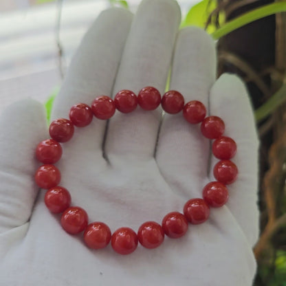Certified Imperial Japanese Red Burmese A-Jade Beaded Bracelet (MADE IN JAPAN) (9.50 mm Each x 20 beads) - Certified 05046