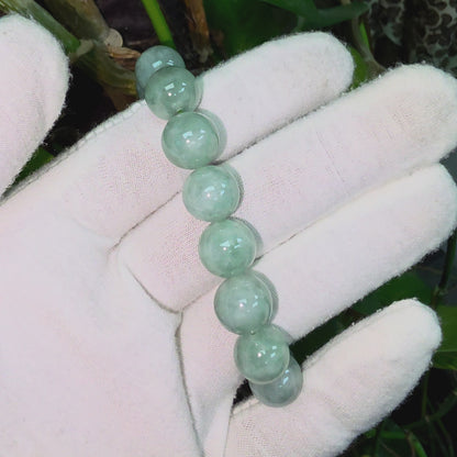 Japanese Winter Green Burmese A-Jade Beaded Bracelet (MADE IN JAPAN) (12.00 - 12.50 mm Each x 17 beads) 05055