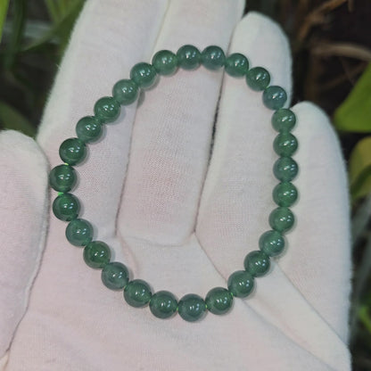 Certified Japanese Blue-Green Burmese A-Jade Beaded Bracelet (MADE IN JAPAN) (7 mm Each x 28 beads) 05044