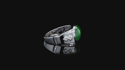 Chita MADE IN JAPAN 8.80 cts. Certified Intense Green Burmese A-Jadeite Men's Ring (18K White Gold and White Diamonds) Size US9.5  - R25