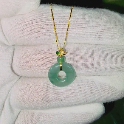 Inzai Round Icy Green Burmese A-Jadeite 16.10 mm Donut Disc Charm Pendant (with 18K Yellow Gold) - Certified V1