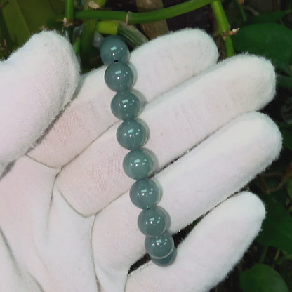 Japanese Blue-Green Guatemala A-Jade Icy Beaded Bracelet (MADE IN JAPAN) (9.5-10mm Each x 20 beads) 05058
