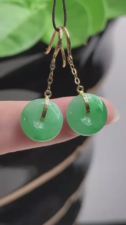 Chiryu Dangling Donut Green Burmese A-Jade French Hook Earrings (with 18K Yellow Gold) - Certified