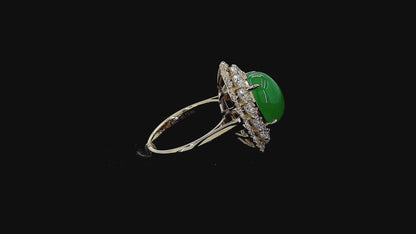 Yokote MADE IN JAPAN 6.29 cts. Certified Bright Imperial Green Burmese A-Jadeite Ring (with 18K Yellow Gold and White Diamonds) Size US7 - R28