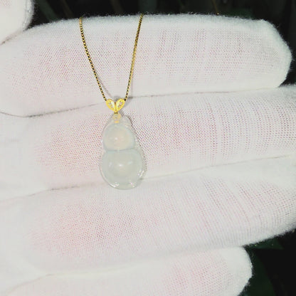 Niihama Gourd Icy White Burmese A-Jadeite Charm Pendant (with 18K Yellow Gold and White Diamonds) - Certified