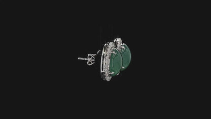 Eternal Sunshine Blue Green Burmese A-Jade Stud Earrings with Diamond Halo and 18K White Gold - Certified - V3