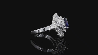 Okazaki MADE IN JAPAN Certified Oval Shaped 2.72 cts. Natural Royal Blue Sapphire Ring with Platinum 900 and White Diamonds Size US5  - R11