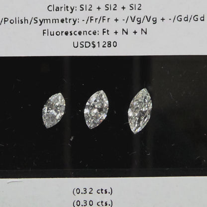 GIA Certified 0.89 cts. Natural D/E SI2 Marquise Diamond 3 Loose Stones Jewelry Set JS010