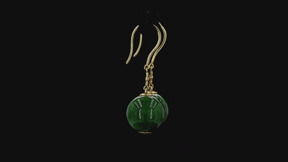Kiyosu 11.50 mm Dangling Beads Deep Intense Green Burmese A-Jade French Hook Earrings (with 18K Yellow Gold and White Diamonds) - Certified