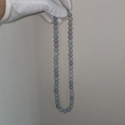 Winter Lavender Burmese A-Jade Beaded Long Necklace - 20.90 inches (11-12mm Each x 49 Beads) with Sterling Silver 925 - 10019