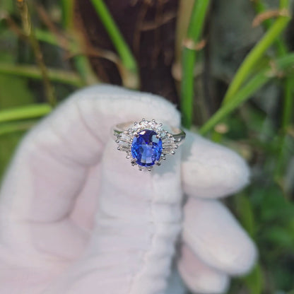 Ichinomiya MADE IN JAPAN Certified Oval Shaped 1.93 cts. Natural Blue Sapphire Ring with Platinum 900 and White Diamonds Size US6.5  - R12