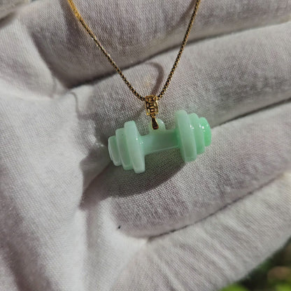 Chikara Gym Dumbbell Burmese A-Jadeite Charm Pendant (with 18K Yellow Gold)- Certified