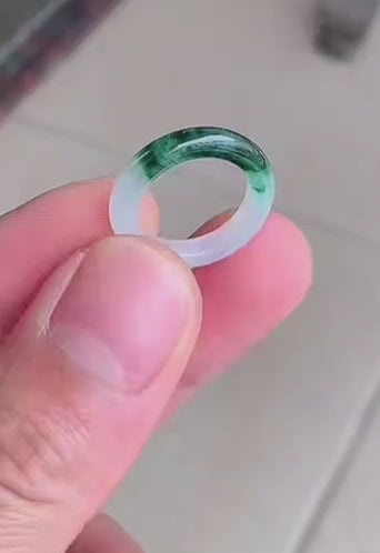 Master's Burmese Icy White and Green A-Jadeite Infinity Band Ring Size US 4.5 - 09025 - Certified