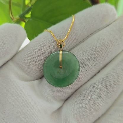 Cheung's Round Donut Burmese A-Jade 22.50 mm Pendant (with 18K Yellow Gold) - HKJSL Certified V2