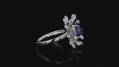Teramo (2.96 cts.) Tanzanite and Natural Diamonds Ring (with 18K White Gold - R4039A