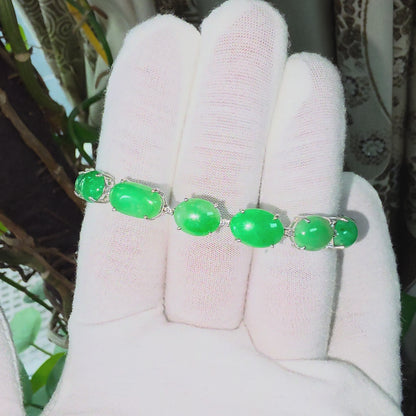 Hibiya (MADE IN JAPAN) Burmese A-Jadeite Bracelet (with 18K White Gold and White Diamonds) - Certified