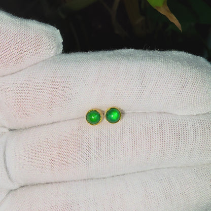 Vert Vivid-Imperial Green Burmese A-Jade Stud Earrings (with 18K Yellow Gold) - Certified V2