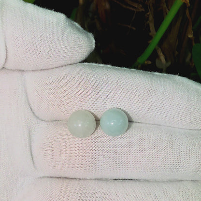 Beads of Eternity 10.50 mm Pale Green and Lavender Burmese A-Jade Stud Earrings (with 18K Yellow Gold) - Certified - V3