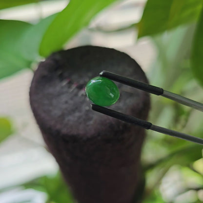 Certified MADE IN JAPAN 3.22 cts. Bright Green Burmese A-Jadeite Oval Cabochon Loose Stone LS17