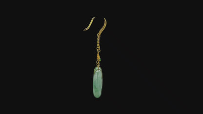 Gamagori Dangling Donut Icy Green Burmese A-Jade French Hook Earrings (with 18K Yellow Gold) - Certified
