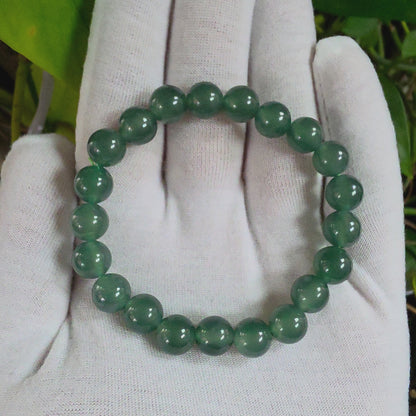 Certified Japanese Intense Icy Green Burmese A-Jade Beaded Bracelet (MADE IN JAPAN) (9.50 mm Each x 21 beads) 05059