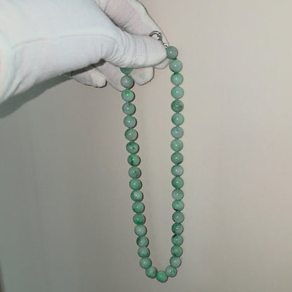Winter Green Burmese A-Jade Beaded Long Necklace - 18.50 inches (10.50mm Each x 40 Beads) with Sterling Silver 925 - 10017