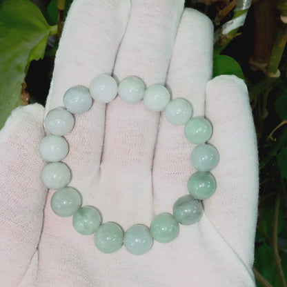 Japanese Pale Green Hombre Burmese A-Jade Beaded Bracelet (MADE IN JAPAN) (10 mm Each x 17 beads) 05062