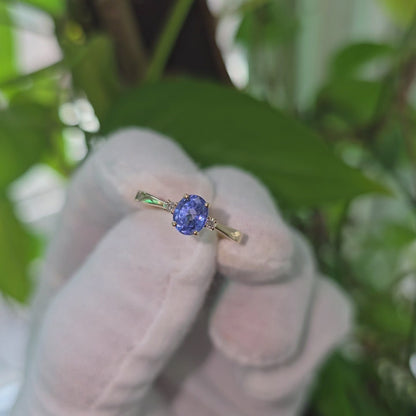 Certified Kyoto Oval Shaped 1.17 cts. No Heat Natural Blue Sapphire Ring with 14K Yellow Gold and White Diamonds Size US 6.5  - R7