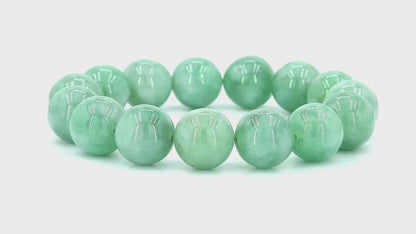 Japanese Winter Green Burmese A-Jade Beaded Bracelet (MADE IN JAPAN) (14.00 - 14.50 mm Each x 15 beads) 05057