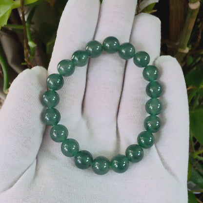 Certified Japanese Intense Icy Green Burmese A-Jade Beaded Bracelet (MADE IN JAPAN) (9.80-10 mm Each x 20 beads) 05061