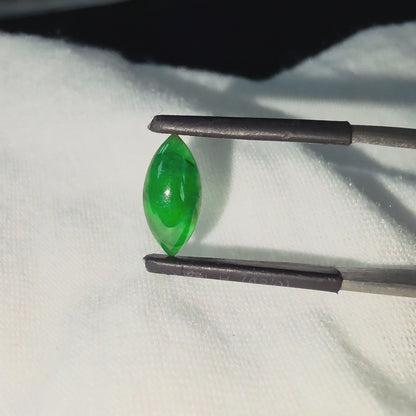 Certified MADE IN JAPAN 1.65 cts. Intense Imperial Apple Green Burmese A-Jadeite Marquise Cabochon Loose Stone LS64