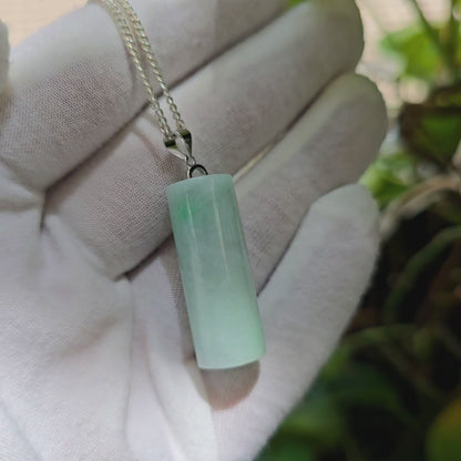 Hokkaido (MADE IN JAPAN) Tube Burmese A-Jadeite Charm Pendant (with 18K Solid White Gold) - Certified - V3