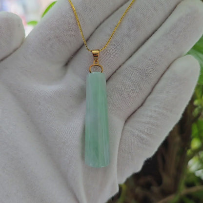 Hokkaido (MADE IN JAPAN) Tube Tapered Burmese A-Jadeite Charm Pendant (with 18K Solid Yellow Gold) - Certified - V4